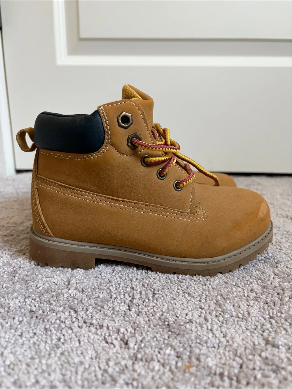 wonder nation Tan Kids Lace-Up Work Boots with Black Collar